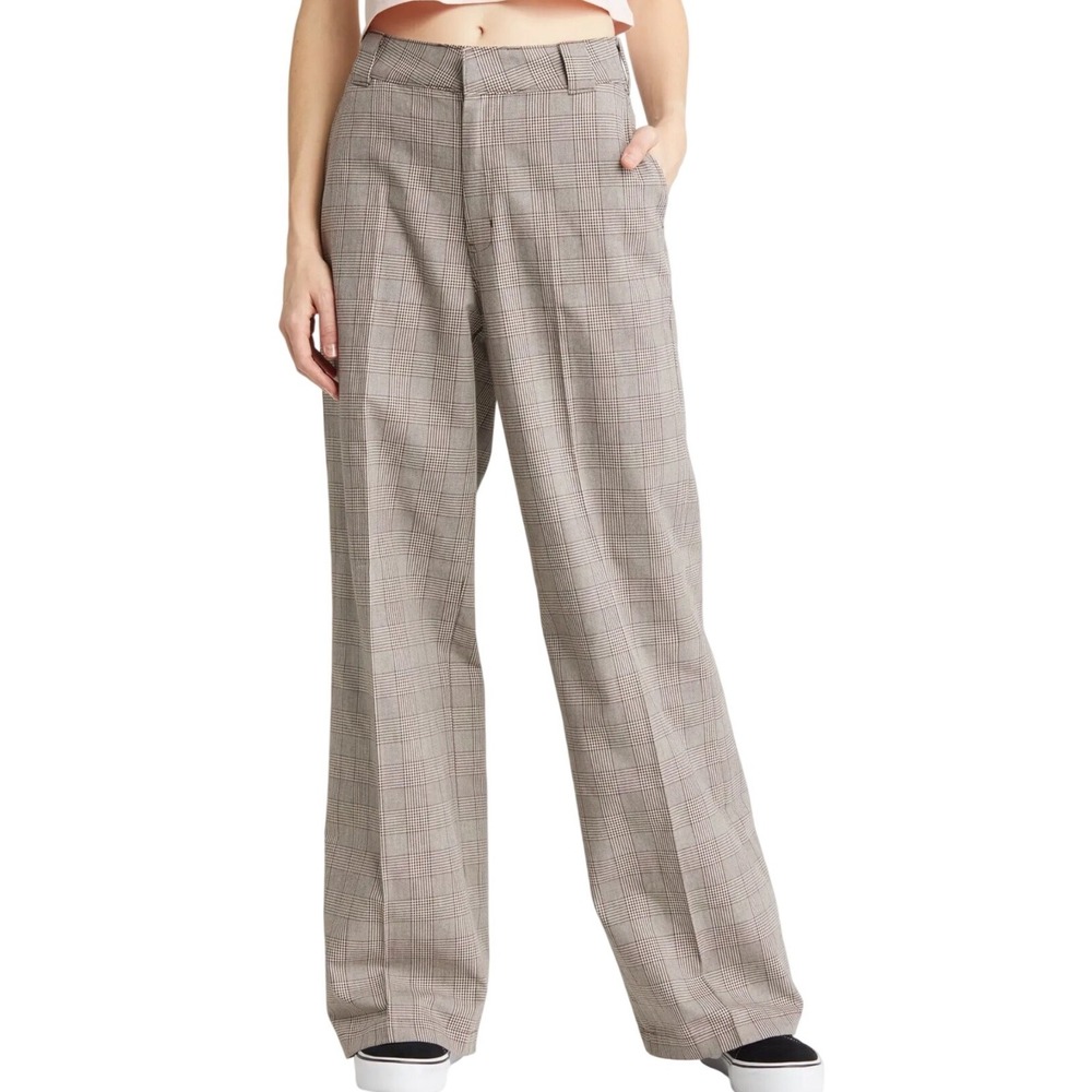 Dickies Womens Brown Glen Plaid Wide Leg Trouser Pants Size 0R Preppy Grunge